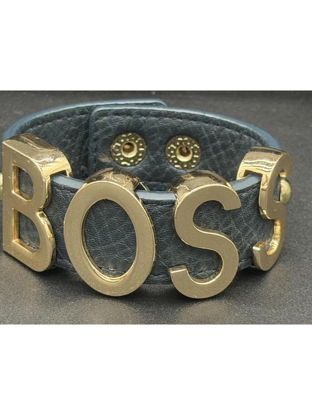 ✨🖤 Vintage Y2K BCBGeneration “BOSS” Leather Bracelet Gold Letters Statement 🖤✨